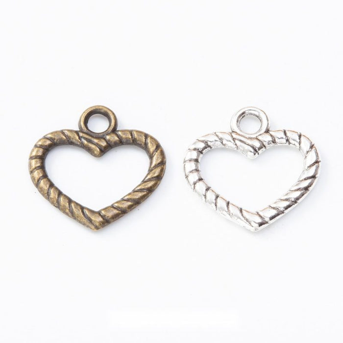 Vintage Rope Edge Heart Charm in 2 Finishes for DIY Jewelry Making