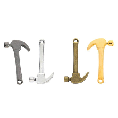 Grouped front view of hammer charm showing a claw head, long handle, and end loop