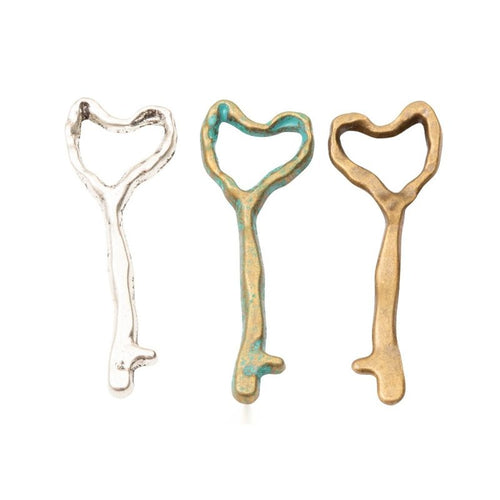 Finish assortment shown together of the heart top key shaped bottle opener