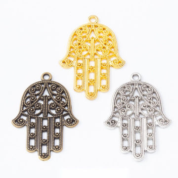 Filigree Hamsa Hand Charm in Multiple Metal Finishes for Jewelry Making