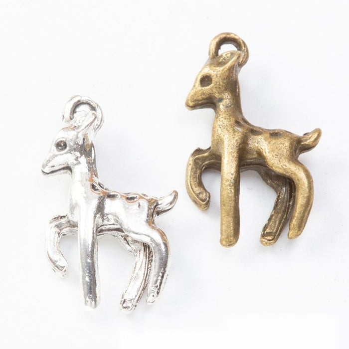 Small Fawn Metal Charm Pendant in Two Vintage Finishes