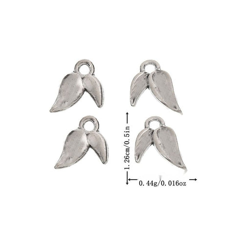 Metal small curved leaf charm, front and reverse views shown in the product image