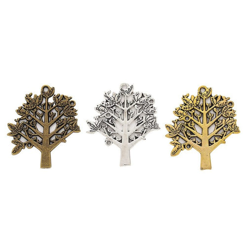 Overview of the branching tree charm in the available metal finishes