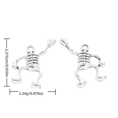 Metal articulated skeleton charm, front and reverse views shown in the product image