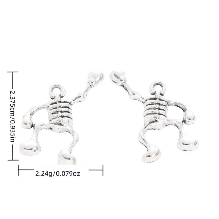 Articulated Skeleton Metal Charm in Antique Silver Tone