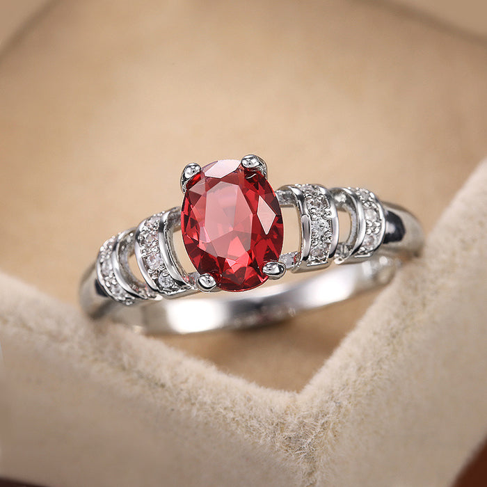 Red Blue and Clear Stone Silver Tone Halo Ring Jewelry Accessory