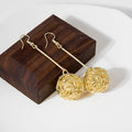 Gold and Silver Long Bar Tangled Wire Ball Hook Earrings view 4
