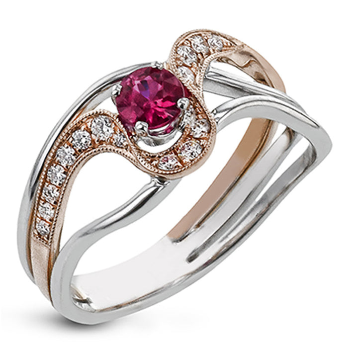 Pink Round Stone Swirl Ring in Two Tone Finish Jewelry Accessory