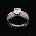 Two Tone Round Center Stone Split Shank Ring With Polished Clear Stone Detail view 4