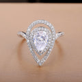 Silver Tone Pear Halo Ring with Clear Faceted Stone view 3