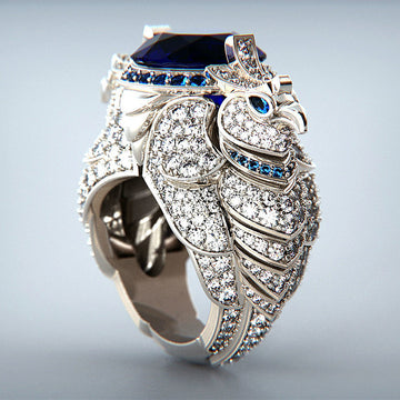 Parrot Bird Crystal Ring Silver Blue Gold Red Alloy