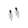 Gold Tone Cluster Drop Earrings Blue Opal and Pearl view 5