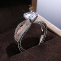 Two Tone Round Center Stone Split Shank Ring With Polished Clear Stone Detail view 2