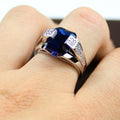 Deep Blue Rectangular Stone Wide Signet Ring In Silver Tone view 3