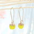 Gold Tone Capped Round Druzy Long Hook Earrings in Five Colors view 4