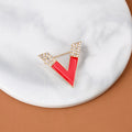 White Enamel V Shape Rhinestone Accent Fashion Brooch view 4