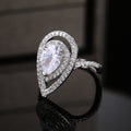 Silver Tone Pear Halo Ring with Clear Faceted Stone view 2