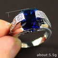 Deep Blue Rectangular Stone Wide Signet Ring In Silver Tone view 4