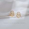 Gold Double Interlocking C Zircon Pave Stud Earrings view 1