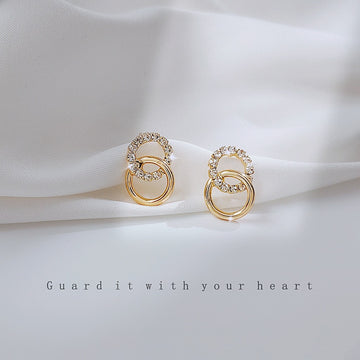 Gold Double Interlocking C Zircon Pave Stud Earrings