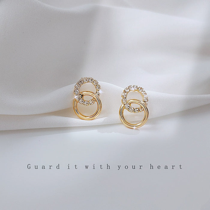 Gold Double Interlocking C Zircon Pave Stud Earrings