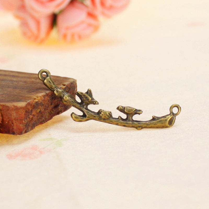 41mm Vintage Double Bird Branch Alloy Charm Pendant