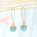Gold Tone Capped Round Druzy Long Hook Earrings in Five Colors view 1