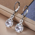 Teardrop Stone Leverback Drop Earrings In Three Tones view 1