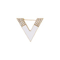 White Enamel V Shape Rhinestone Accent Fashion Brooch view 6