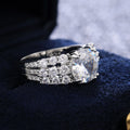 Silver Large Round Cubic Zirconia Double Pave Band Ring view 4