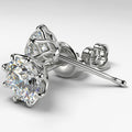 Silver Six Prong Round Clear Crystal Stud Earrings view 2