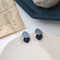 Gold Edged Light Blue And Navy Double Square Stud Earrings view 1