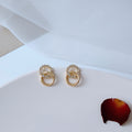 Gold Double Interlocking C Zircon Pave Stud Earrings view 3