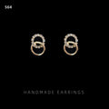 Gold Double Interlocking C Zircon Pave Stud Earrings view 6