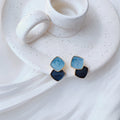 Gold Edged Light Blue And Navy Double Square Stud Earrings view 3