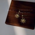 Gold Square Stud Sunburst Drop Earrings Cats Eye Center view 3