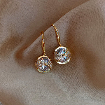 Round Crystal Drop Earrings with Sparkling Stone Details