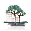Green Enamel Tree And Park Bench Architectural Brooch view 1