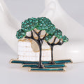 Green Enamel Tree And Park Bench Architectural Brooch view 6