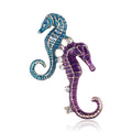 Enamel Seahorse Pair Brooch With Two Curved Seahorses With Crystal-Lined Enamel Bodies view 1