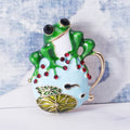 Frog On Lily Pad Brooch With Decorative Crystal And Enamel Details view 4