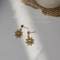 Gold Square Stud Sunburst Drop Earrings Cats Eye Center view 4