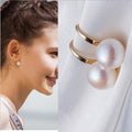 Gold and Silver White Pearl Look Ball Long Hook Earrings view 1