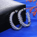Crystal Leaf Pattern Large Hoop Earrings in Silver Tone view 2
