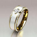 Gold Tone White Enamel Double Band Square Crystal Ring view 2
