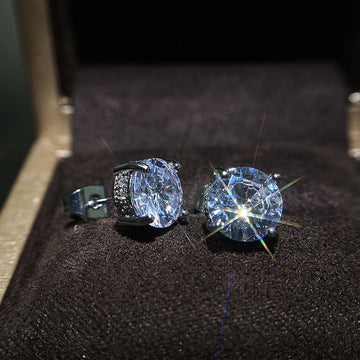 Silver Round Clear CZ Stud Earrings Pave Gallery Metal