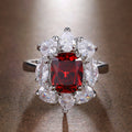 Silver Tone Red Oval Halo Statement Ring With Polished Clear Stone Detail view 3