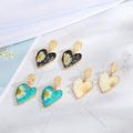 Gold Tone Preserved Daisy Heart Drop Earrings with Pearl Accents view 1