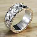 Wide Engraved Scroll Band Ring In Polished Silver Tone view 7