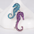 Enamel Seahorse Pair Brooch With Two Curved Seahorses With Crystal-Lined Enamel Bodies view 7